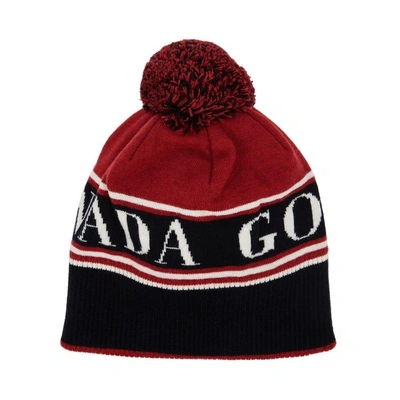 Shop Canada Goose Pompom Wool-blend Beanie In Red And Other