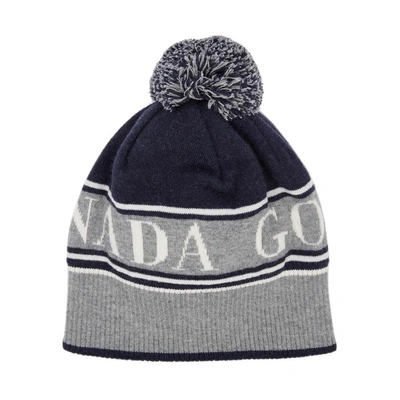 Shop Canada Goose Pompom Wool-blend Beanie In Navy And Other
