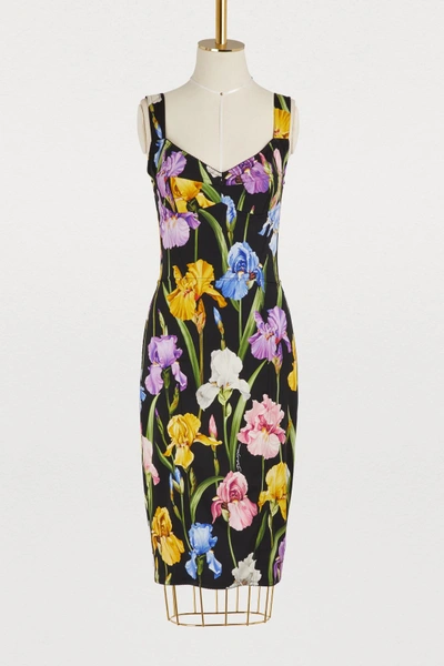 Shop Dolce & Gabbana Iris Printed Silk Dress In Multi