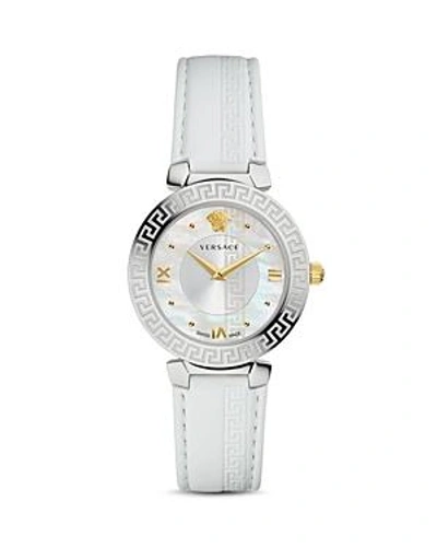 Shop Versace Daphnis Mother-of-pearl & White Leather Strap Watch, 35mm