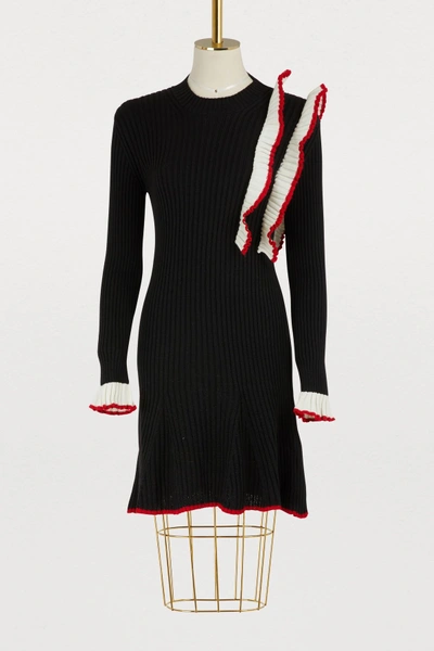 Shop Msgm Short Dress With Ruffles In Black