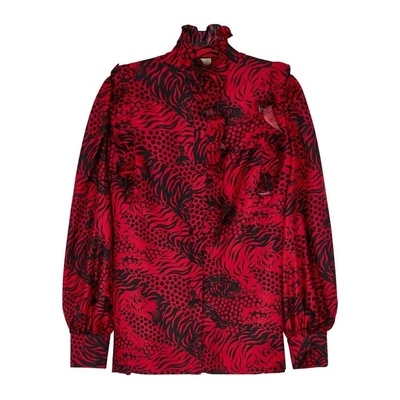 Shop Gucci Red Tiger-print Silk Shirt