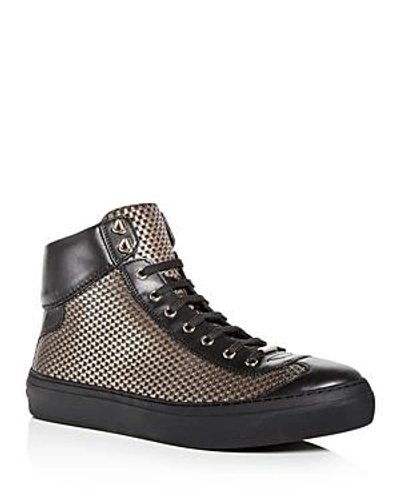Shop Jimmy Choo Men's Argyle Embossed Leather High Top Sneakers In Black/gold