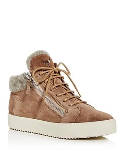 Shop Giuseppe Zanotti Women's Suede & Shearling Mid Top Sneakers In Caramello