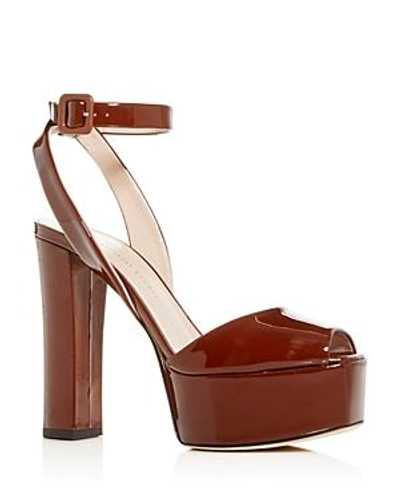 Shop Giuseppe Zanotti Women's Patent Leather High Block-heel Platform Sandals In Wood