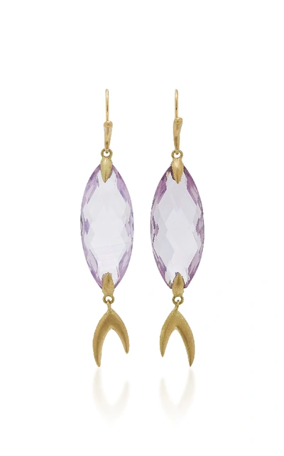 Shop Annette Ferdinandsen Large Simple Fish 18k Gold Amethyst Earrings In Purple