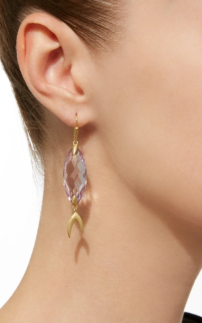Shop Annette Ferdinandsen Large Simple Fish 18k Gold Amethyst Earrings In Purple