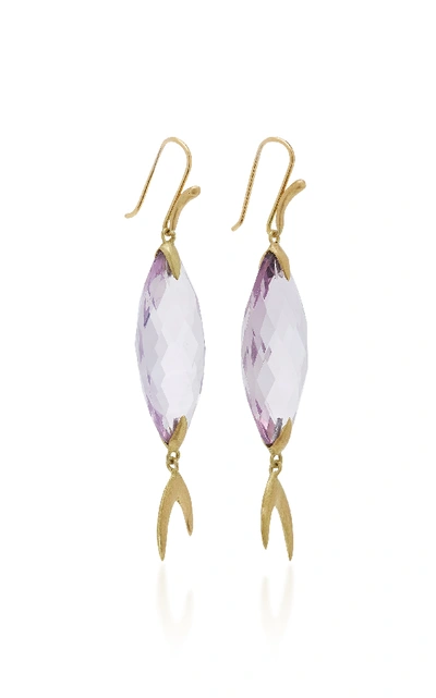 Shop Annette Ferdinandsen Large Simple Fish 18k Gold Amethyst Earrings In Purple