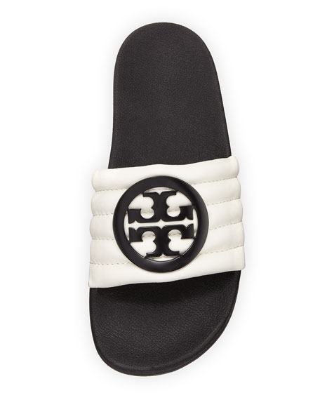 tory burch lina leather flat pool slide sandals