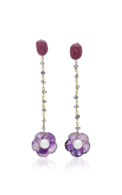 Shop Sorab & Roshi 18k Gold Multi-stone Earrings In Purple