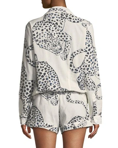 Desmond & Dempsey Leopard Print Classic Short Pajama Set In White/black