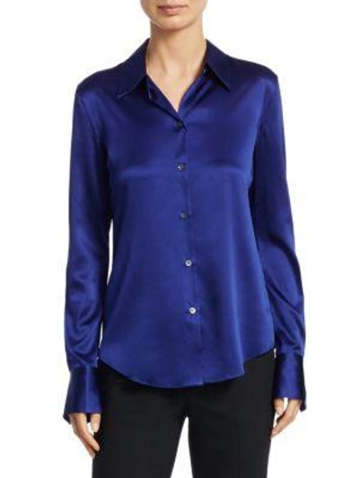 Shop Theory Satin Button-down Shirt In Cosmic Blue