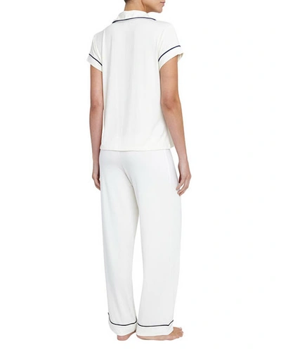 Shop Eberjey Gisele Short-sleeve Pajama Set In Ivory/navy