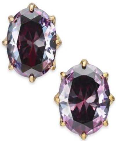 Shop Kate Spade New York Gold-tone Stone Oval Stud Earrings In Ruby