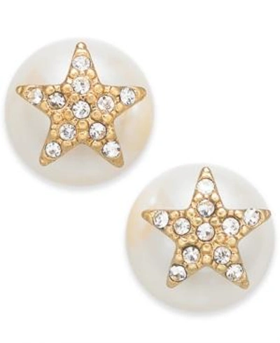 Shop Kate Spade New York Pearl Gold-tone Pave Star & Imitation Pearl Stud Earrings In Cream Multi