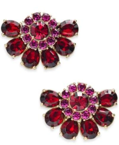 Shop Kate Spade New York Gold-tone Crystal & Imitation Pearl Cluster Stud Earrings In Red Multi
