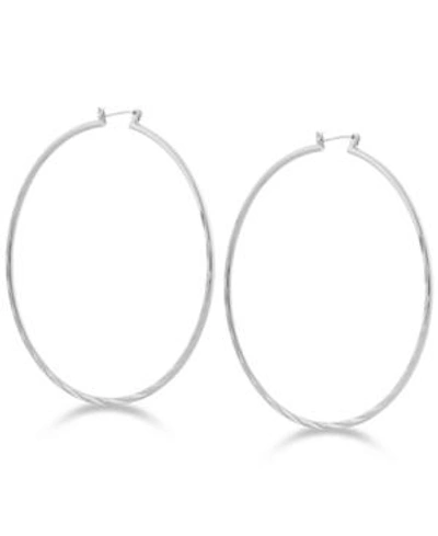 Shop Guess 2 3/4" Textured Large Hoop Earrings In Silver