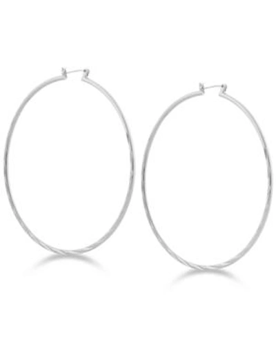 Guess 2 3/4" Textured Large Hoop Earrings In Silver