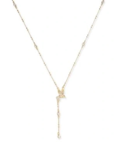 Shop Kate Spade New York Gold-tone Crystal & Hummingbird Lariat Necklace, 32" + 3" Extender In Clear Gold