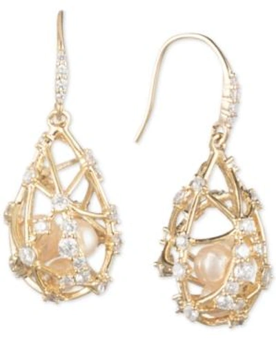 Shop Carolee Gold-tone Crystal & Imitation Pearl Caged Drop Earrings