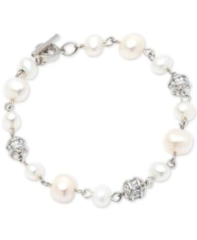 Shop Carolee Silver-tone Crystal Bead & Freshwater Pearl (6-8mm) Link Bracelet