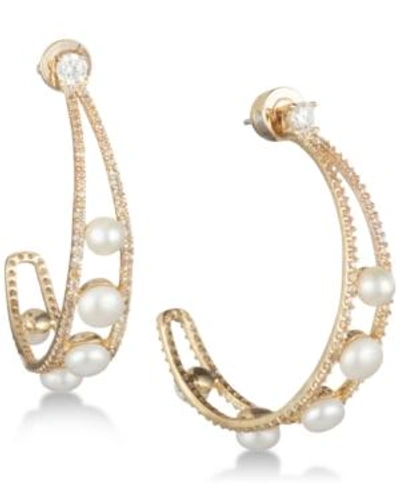 Shop Carolee Gold-tone Crystal & Freshwater Pearl 1 1/2" Open Hoop Earrings
