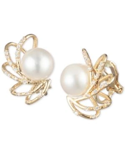 Shop Carolee Gold-tone Crystal & Freshwater Pearl (10mm) Caged Spray Clip-on Stud Earrings