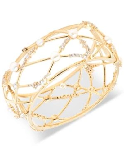 Shop Carolee Gold-tone Crystal & Freshwater Pearl (5-6mm) Openwork Cuff Bracelet