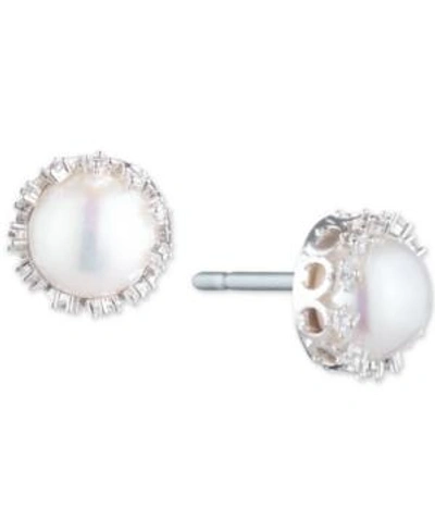 Shop Carolee Silver-tone Crystal & Freshwater Pearl (10mm) Filigree Stud Earrings