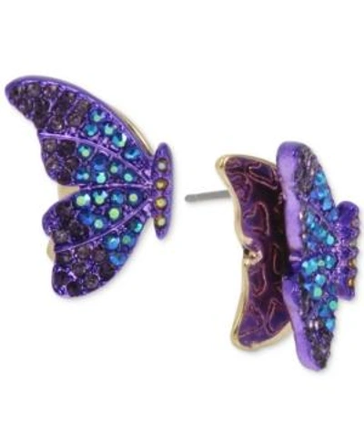 Shop Betsey Johnson Two-tone Pave Butterfly Stud Earrings In Purple