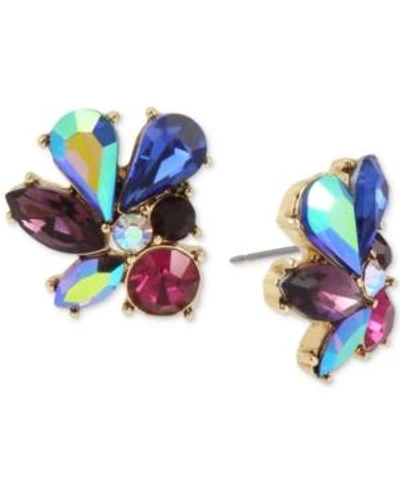 Betsey Johnson Gold-tone Multi-stone Cluster Stud Earrings In Multi