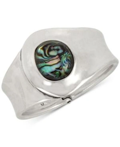 Shop Robert Lee Morris Soho Silver-tone Stone Cuff Bracelet In Abalone