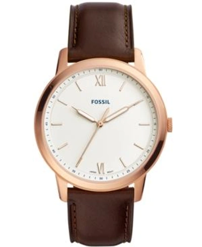 Shop Fossil Men's Minimalist Brown Leather Strap Watch 44mm In Rose