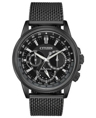 Shop Citizen Eco-drive Men's Calendrier Black Stainless Steel Mesh Bracelet Watch 44mm