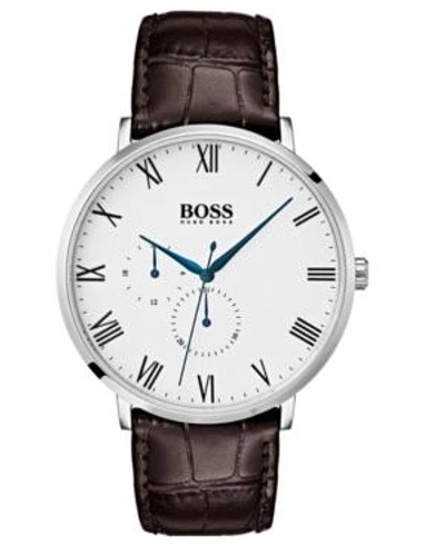 Shop Hugo Boss Men's William Ultra Slim Brown Leather Strap Watch 40mm