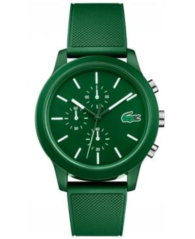 Shop Lacoste Men's Chronograph L.12.12 Green Silicone Strap Watch 44mm In No Color