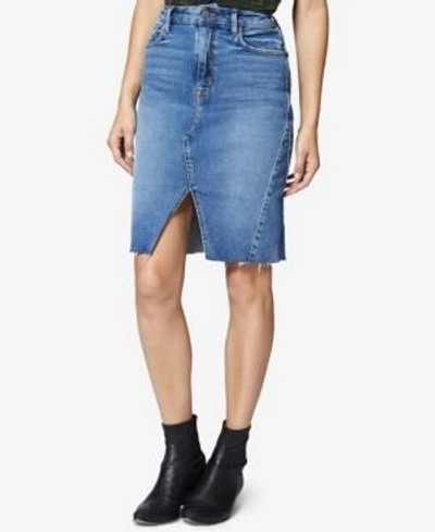 Shop Sanctuary Sia Front-slit Denim Skirt In Blue