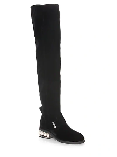 Shop Nicholas Kirkwood Casati Pearly Heel Velvet Over-the-knee Boots In Black