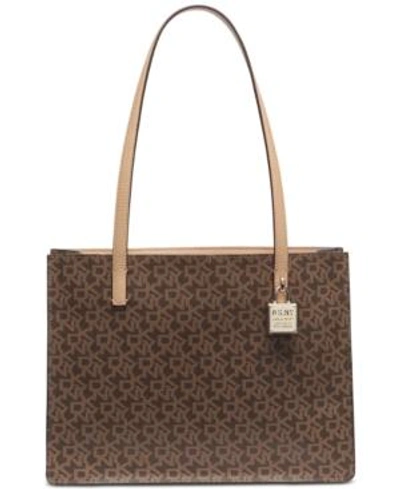 Shop Dkny Commuter Signature Tote, Created For Macy's In Mocha Logo/gold