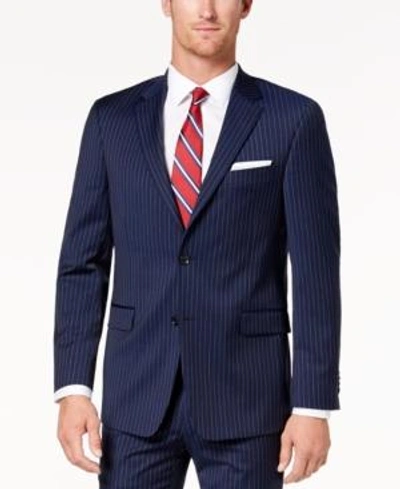 Shop Tommy Hilfiger Men's Modern-fit Th Flex Stretch Navy Pinstripe Suit Jacket In Navy White
