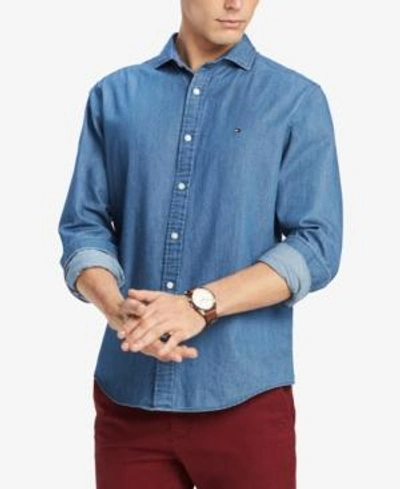 Shop Tommy Hilfiger Men's Danny Twill Classic Fit Shirt, Created For Macy's In Medium Indigo