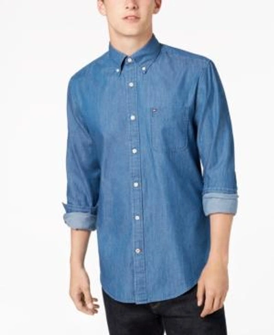 Shop Tommy Hilfiger Men's Danny Twill Classic Fit Shirt, Created For Macy's In Light Indigo