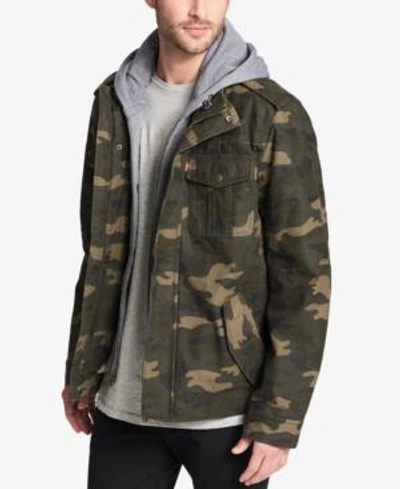 Shop Levi's Men's Fleece-lined Hooded Field Coat In Olive Camo