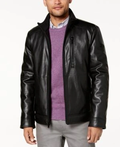 Calvin Klein Men's Faux Leather Moto Jacket, Created For Macy's In Black