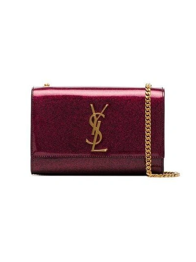 Shop Saint Laurent Pink Patent Glitter Kate Wallet Chain Bag