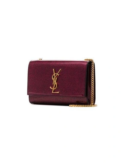 Shop Saint Laurent Pink Patent Glitter Kate Wallet Chain Bag