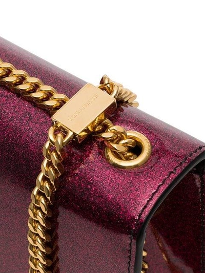 Shop Saint Laurent Pink Patent Glitter Kate Wallet Chain Bag