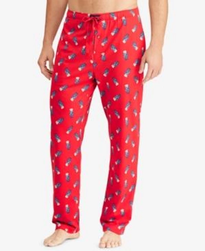 Shop Polo Ralph Lauren Men's Allover Polo Bear Cotton Pajama Pants In Red/be Polo