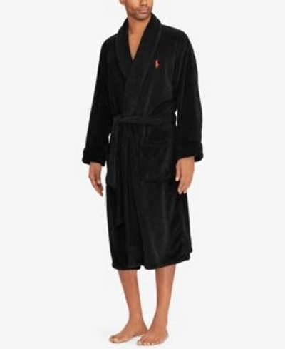 Shop Polo Ralph Lauren Men's Microfiber Plush Shawl Collar Robe In Polo Black