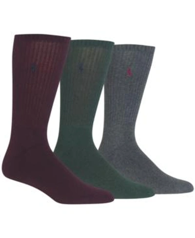 Shop Polo Ralph Lauren 3 Pack Ribbed Cushion Foot Crew Men's Socks In Wine